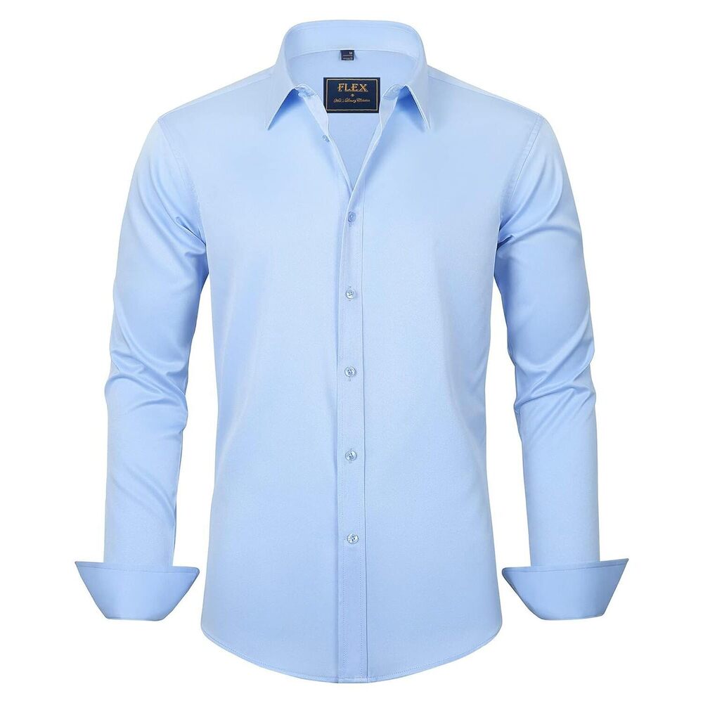 Men's Dress Shirts Solid Long Sleeve Stretch Wrinkle-Free Formal Shirt